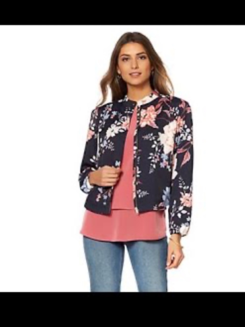 DG2 light, zip front, fully lined, floral jacket with puff sleeve. Size XS